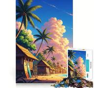 Puzzles for Teenagers 1000 Piece Tropical Beach Huts And Palm Trees Neat Cut Decor Creative Fun Toy Peace Game Play Christmas Art Piece (50x75cm)