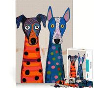 Puzzles for Teenagers 1000 Piece Two Dogs in Polka Dots Neat Cut Decor Creative Fun Toy Peace Game Play Christmas Art Piece(38x26cm)