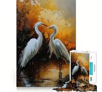 Puzzles for Teenagers 1000 Piece Two Herons in Pond Neat Cut Decor Creative Fun Toy Peace Game Play Christmas Art Piece(38x26cm)