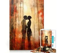 Puzzles for Teenagers 1000 Piece Two Lovers Autumn Forest Neat Cut Decor Creative Fun Toy Peace Game Play Christmas Art Piece (50x75cm)