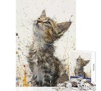 Puzzles for Teenagers 1000 Piece Upward Kitten Gaze Educational Game Home Decoration Home Decoration Toys Train Your Brain And Hands (38X26CM)