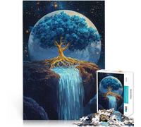 Puzzles for teenagers 1000 Piece Vibrant Blue Golden Tree Waterfall Spielspielzeug einzigartiges Herausforderungsspiel38x26cm