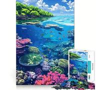 Puzzles for Teenagers 1000 Piece Vibrant Coral Reef Ecosystem Illustration Neat Cut Decor Creative Fun Toy Peace Game Play Christmas Art Piece(38x26cm)