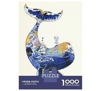 Puzzles for Teenagers 1000 Piece Whale Illustration with Ship And Waves Jigsaw Puzzle Brain Teaser Game Presents for Women Christmas Birthday Gifts 38x26cm/1000pcs