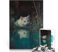 Puzzles for teenagers 1000 Piece White Kitten by the Pond Staycation: Zeit totschlagen Geschenkideen38x26cm