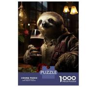 Puzzles for Teenagers 1000 Piece Wine Sloth And Roses Puzzles for Adults Brain Teaser Game Improve Memory Fun Activities at Home 38x26cm/1000pcs