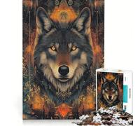 Puzzles for Teenagers 1000 Piece Wolf with Golden Eyes Geometric Style Impossible Game Difficult Challenge Unique Birthday And Gifts 38x52cm