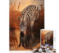 Puzzles for Teenagers 1000 Piece Zebra Drinking at Sunset Educational Games Learning Educational Toy Wall Decor Train Your Brain And Hands (50x75cm)