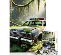 Puzzles for Teenagers 1000 Pieces Abandoned Police Car in Jungle Brain Teaser Game Tough Challenge Educational Toy Parent-child Interaction (50x75cm)