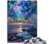 Puzzles for Teenagers 1000 Pieces Amazingly Beautiful Neon Moon Suitable for Ages 14 And Up Challenging Game Great Gift for Gaming 50x75cm