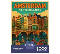 Puzzles for Teenagers 1000 Pieces Amsterdam Netherlands Travel Jigsaw Puzzle Brain Teaser Game A Work of Art Unique Birthday And Xmas Gifts 38x26cm/1000pcs