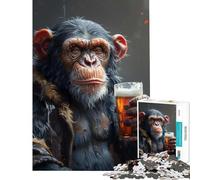 Puzzles for Teenagers 1000 Pieces An Ape Drinking A Beer Toy Intellectual Game for Educational Game Family Activities Gifts Birthday (Size 38x52cm)