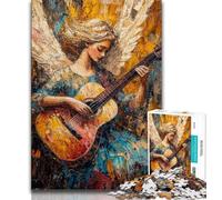 Puzzles for Teenagers 1000 Pieces Angel Playing Guitar Oil Painting 1000 Pieces for Adults,Stress Reliever Staycation Kill Time Enhance Love between Couples (size 38x26cm)