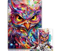 Puzzles for Teenagers 1000 Pieces Animal Colorful Owl, Precision Cut,with Matching Poster And Trivia Sheet for And Age 14 Years Up 38x26cm