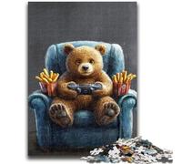 Puzzles for Teenagers 1000 Pieces Bear Eating French Fries Challenging To Complete But Fun And Humorous Educational Game for Birthday 26x38cm