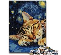 Puzzles for Teenagers 1000 Pieces Bengal Cat Night Sky Challenging Game And Family Play for Is Ideal As A Gift for The Whole Family 26x38cm