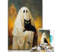 Puzzles for Teenagers 1000 Pieces Black Cat And Ghost Teenager Jigsaw,Educational Games Home Decoration Birthday Present, Gifts, Wall Art (size 38x26cm)