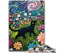 Puzzles for Teenagers 1000 Pieces Black Cat Walking in The Flowers 1000 Pieces for Adults,Stress Reliever Difficult Challenge Secret Santa Gifts (50x75cm)