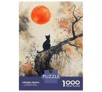 Puzzles for Teenagers 1000 Pieces Black Cat Watching The Moon Puzzles for Adults Relax Games Analysis And Logic Challenging Game Gifts 52x38cm/1000pcs