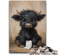 Puzzles for Teenagers 1000 Pieces Black Cow Playing with Toilet Paper Adult Puzzles,Decompressing Intellectual Educational Toy Birthday Gift (38x26cm)