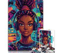 Puzzles for Teenagers 1000 Pieces Black Girl Listening to Music Teenager Puzzles,Family Activity Fun at Home Activities, Birthday Present,Travel Gifts (size 38x26cm)