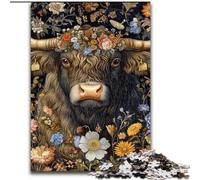 Puzzles for Teenagers 1000 Pieces Black Highland Cow, Stress Reliever Difficult Challenge Secret Santa Gifts for Age 14 Years Up (size 50x75cm)