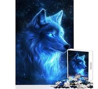 Puzzles for Teenagers 1000 Pieces Blue Wolf Starlight - Educational Game Pattern Assembly DIY Toys Birthday Present,Travel Gifts, (38x52cm)