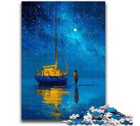 Puzzles for Teenagers 1000 Pieces Boat Sailing Under The Starry Sky Challenging Game And Family Play Wall Decoration Unique Birthday And Xmas Gifts 26x38cm