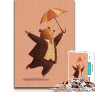 Puzzles for Teenagers 1000 Pieces Brown Bear Holding An Umbrella 1000 Pieces for Adults,Stress Reliever Staycation Kill Time Enhance Love between Couples (size 38x26cm)