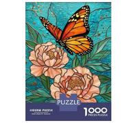 Puzzles for Teenagers 1000 Pieces Butterfly Stained Glass Jigsaws for Adults Hands-on Game Difficult Hard Fun at Home Activities, 38x26cm/1000pcs