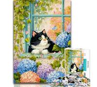 Puzzles for Teenagers 1000 Pieces Cat by The Window,Stress Reliever Difficult Challenge Every Piece Is Unique - Challenging Family Fun Game (38x26cm)