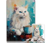 Puzzles for Teenagers 1000 Pieces Cat Drinking Coffee,Help The Brain Exercise Addictive Toys to Cultivate Patience Perfect Decoration 38x26cm