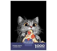 Puzzles for Teenagers 1000 Pieces Cat Eating Pizza Slice Illustration Puzzles for Adults Relaxing Games But Fun And Humorous Fun Activities at Home 70x50cm/1000pcs