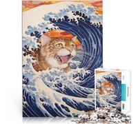 puzzles for teenagers 1000 pieces Cat in Great Wave Dekomprimierendes intellektuelles Lernspielzeug Lustiges Geschenk75x50cm