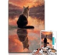 Puzzles for Teenagers 1000 Pieces Cat in The Sunset 1000 Pieces for Teenagers,with Matching Poster And Trivia Sheet for And Age 14 Years Up 38x26cm