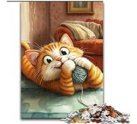 Puzzles for Teenagers 1000 Pieces Cat Playing with A Ball of Yarn, Educational Toys for Is Ideal As A Gift for The Whole Family for And 14 Years Old (Size 26x38cm)