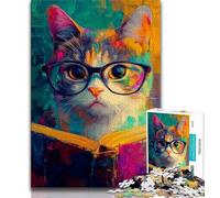 Puzzles for Teenagers 1000 Pieces Cat Reading A Book,Educational Family Game Wall Decoration Unique Birthday And Xmas Gifts (75x50cm)