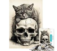 Puzzles for Teenagers 1000 Pieces Cat Sleeping on Skull Difficult And Challenge Presents for Women Fun Games for And from 14 Years And over (50X75CM)
