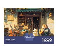 Puzzles for Teenagers 1000 Pieces Cats Playing Instruments in Front of Shop Jigsaws for Adults DIY Toys Analysis And Logic Fun at Home Activities, 70x50cm/1000pcs