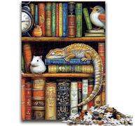 Puzzles for Teenagers 1000 Pieces Chameleon on Bookshelf Relax Games Educational Game for Birthday, Chrismas for And Age 14 Years Up 26x38cm