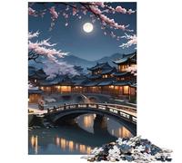 Puzzles for Teenagers 1000 Pieces Cherry Blossom Bridge Help The Brain Exercise Tough Challenge Practical Game for And 14 Years And over (38x52cm)