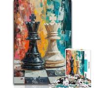 Puzzles for Teenagers 1000 Pieces Chess Oil Painting,Help The Brain Exercise Addictive Toys to Cultivate Patience Perfect Decoration 38x26cm