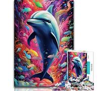 Puzzles for Teenagers 1000 Pieces Colorful Dolphins Teenager Puzzles,Family Activity Fun at Home Activities, Birthday Present,Travel Gifts (size 75x50cm)