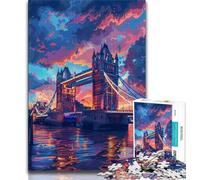 Puzzles for Teenagers 1000 Pieces Colorful London Tower Bridge Adult Jigsaw,Fun Games Wall Decoration Unique Birthday And Xmas Gifts 38x26cm