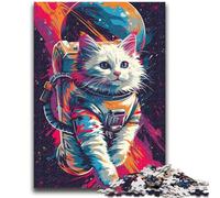 Puzzles for Teenagers 1000 Pieces Colourful Astronaut Cat Learning Educational Toys Family Games Enhance Love between Couples 26x38cm
