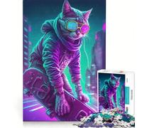Puzzles for Teenagers 1000 Pieces Cool Cat Human Cyberpunk, Fun Games, Interesting Stress Reduction, Every Piece Is Unique 38x52cm