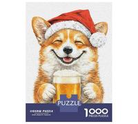 Puzzles for Teenagers 1000 Pieces Corgi in Santa Hat with Beer Jigsaws for Adults Fun Games But Fun And Humorous Christmas Birthday Gifts 38x26cm/1000pcs