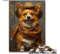 Puzzles for Teenagers 1000 Pieces Cowboy Corgi, Family Game Stress Reliever Difficult Challenge A Work of Art for Ages 14+ (Size 26x38cm)