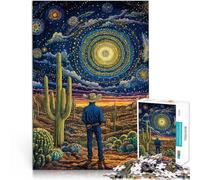 puzzles for teenagers 1000 pieces Cowboy Under Starry Sky Herausfordernd Schwierig mit passendem Poster und Quizblatt52x38cm