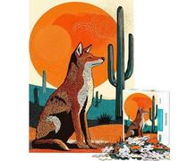 Puzzles for Teenagers 1000 Pieces Coyote in Desert Landscape Illustration Puzzle for Adults Brain Teaser Game Staycation Kill Time Unique Birthday And Xmas Gifts (size 38x26cm)